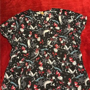 Dr. Seuss Black and Red Cat in the Hat Scrub Top